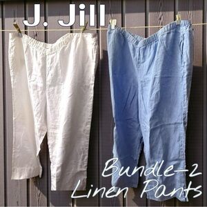J. Jill White and Blue 100% Linen Pants Bundle